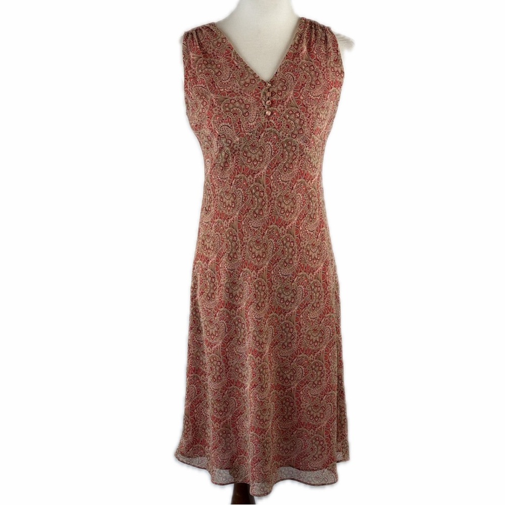 Loft Petites Coral Paisley Babydoll Dress Sz 6P Y2K Sheer Overlay Fairy Boho
